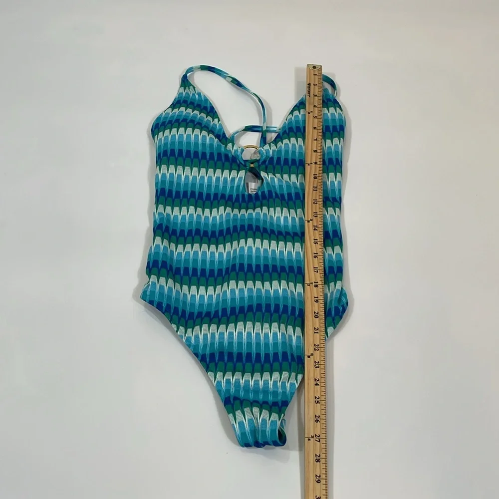Trina Turk One-piece Swimsuit Size 12 NWT Multi Aqua Blue Print